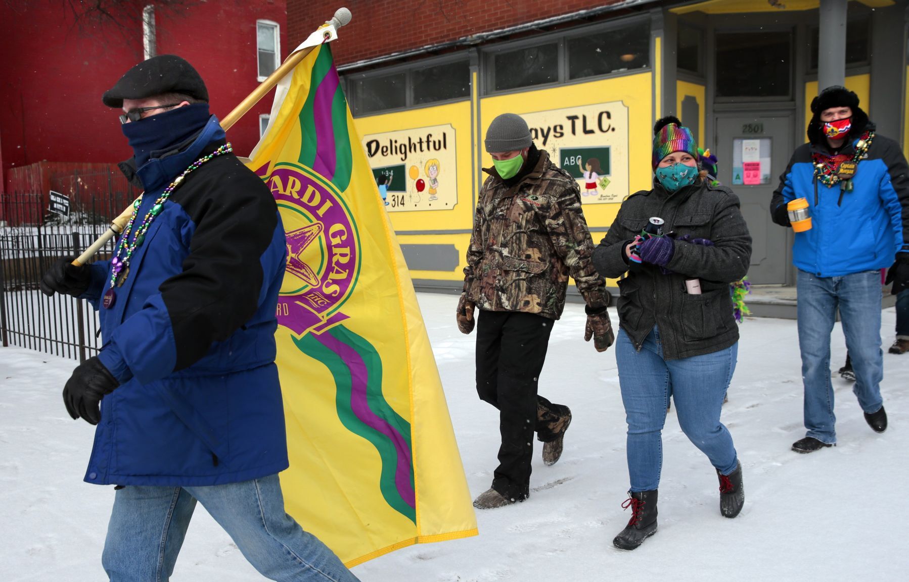 Snow parade through Fox Park
